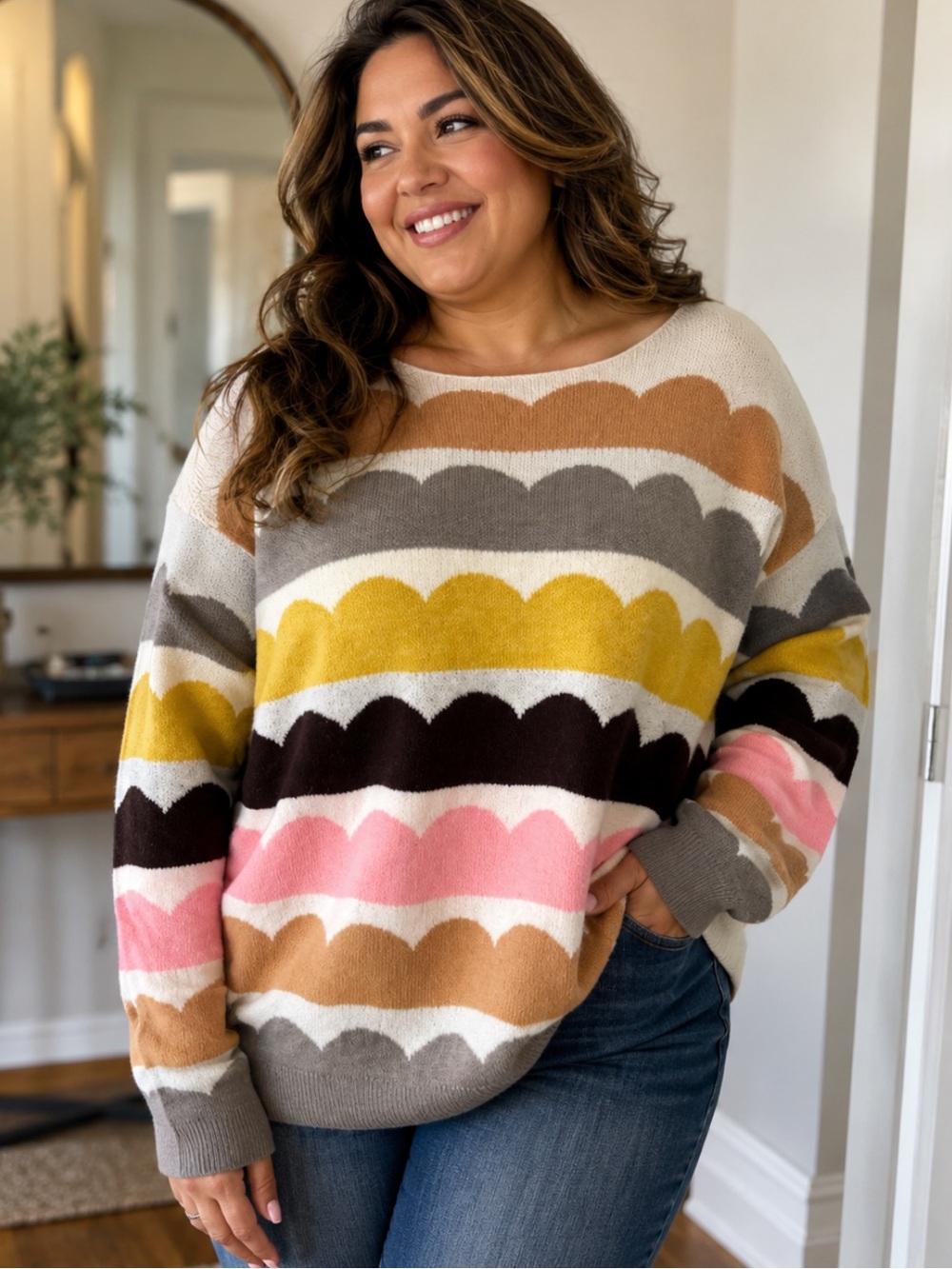 New WAVE AFTER WAVE STRIPED SWEATER XL